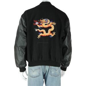 Y2K Vintage Dragon Gear USA Chinese Dragon Varsity Wool & Faux Leather Jacket